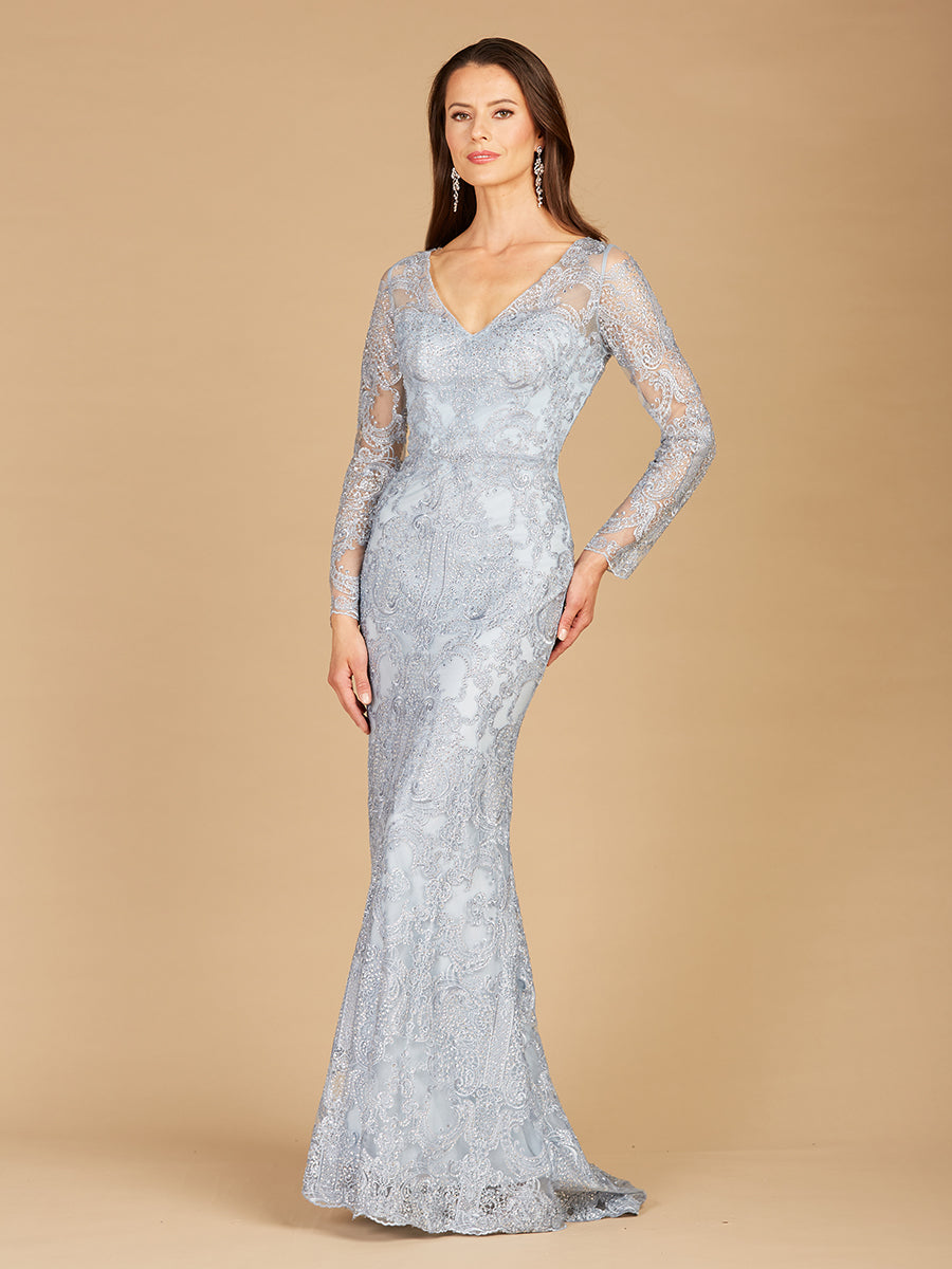Lara 29466 - Long Sleeve Lace Mermaid Gown - FOSTANI