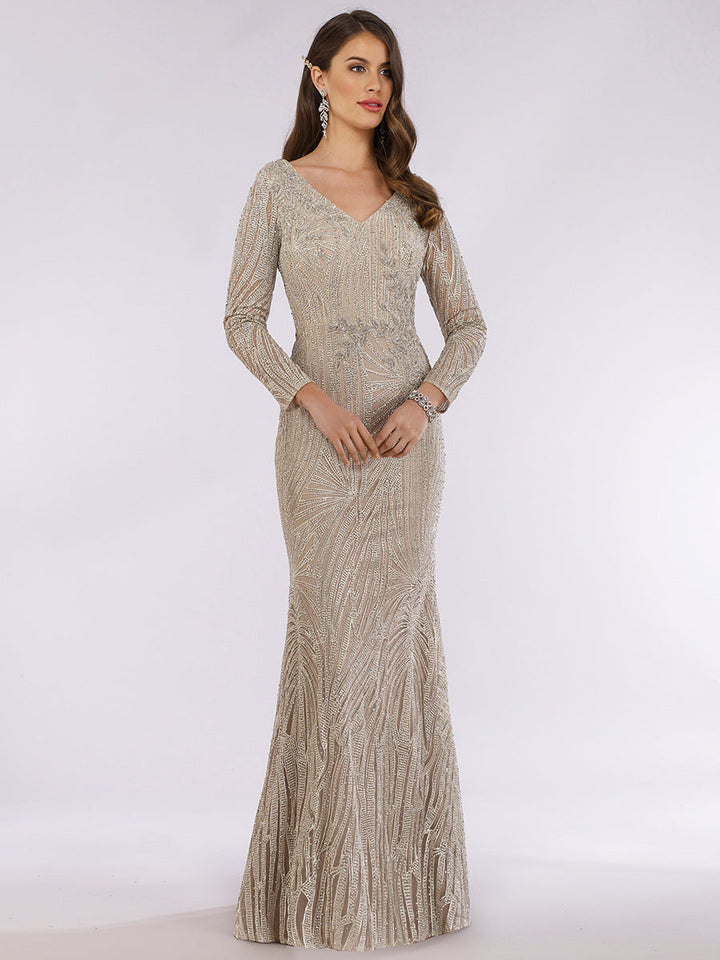 Lara 29617 - Long Sleeves Lace Mermaid Gown - FOSTANI