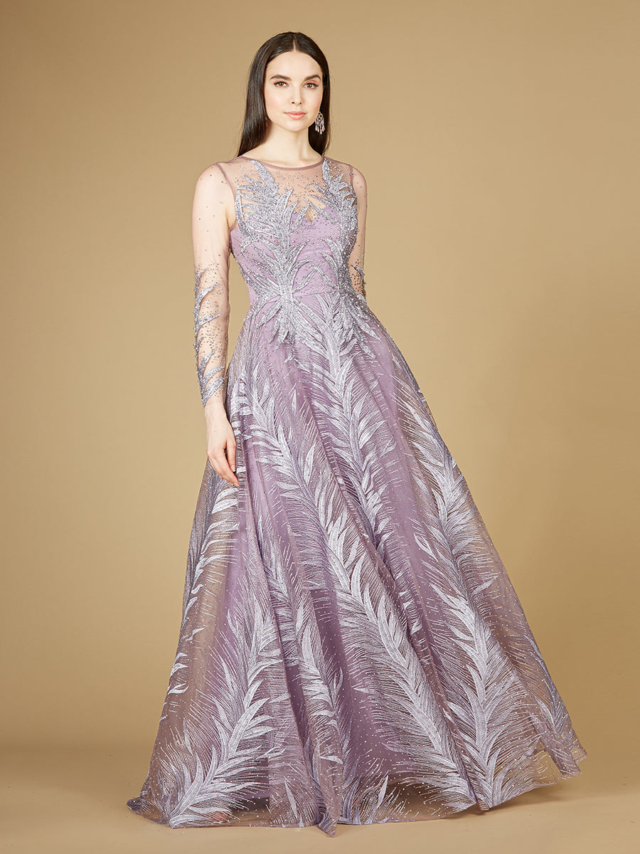 Lara 29761 - High Neck Sheer Long Sleeve Embellished Gown - FOSTANI