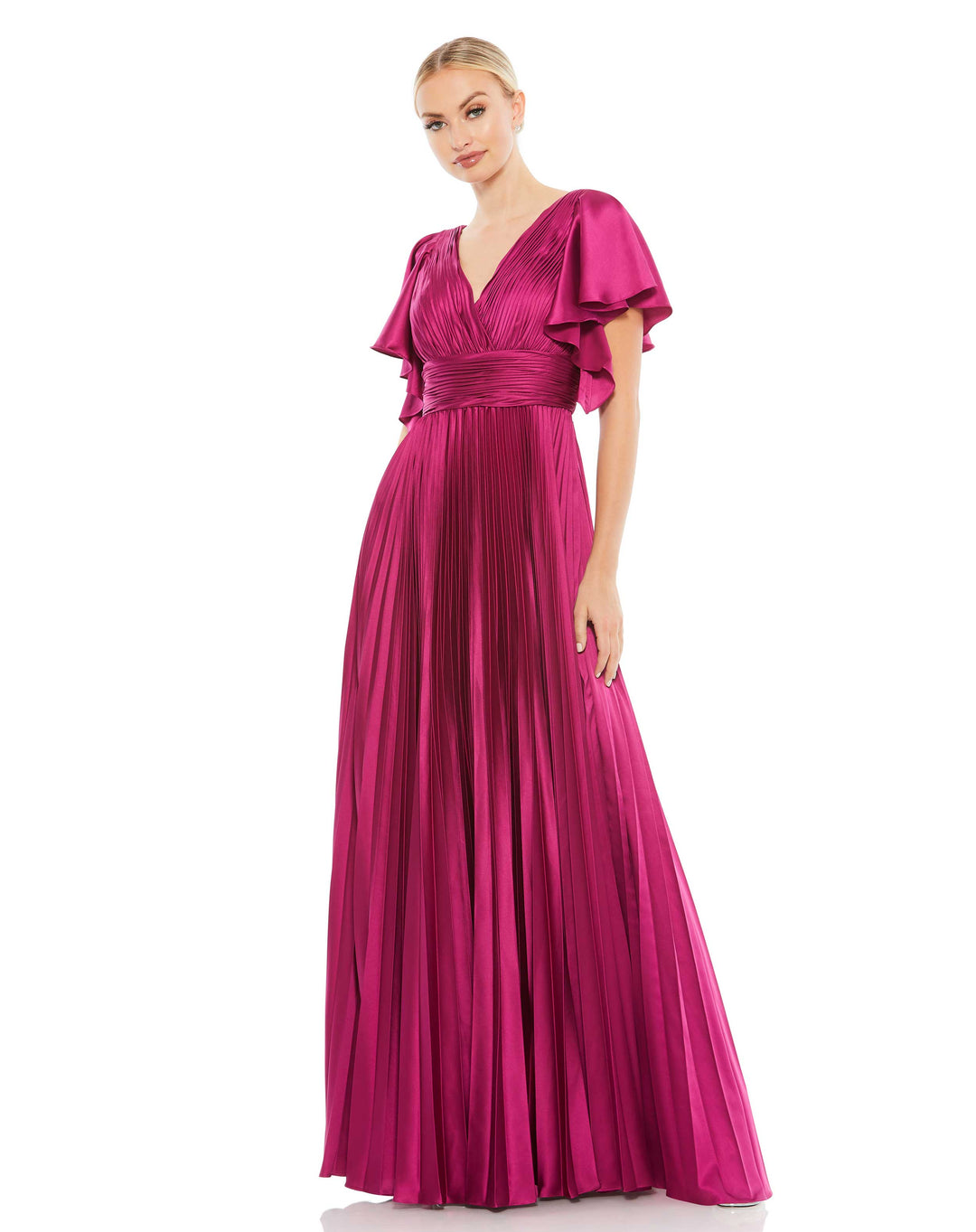 Pleated A-Line Flowing Sleeve Gown - FOSTANI