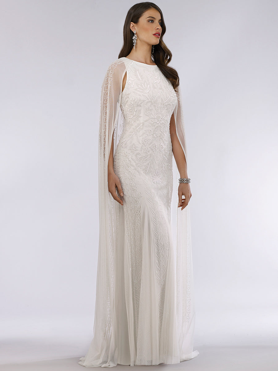 Lara Eve Beaded Cape Sleeve Wedding Dress - FOSTANI