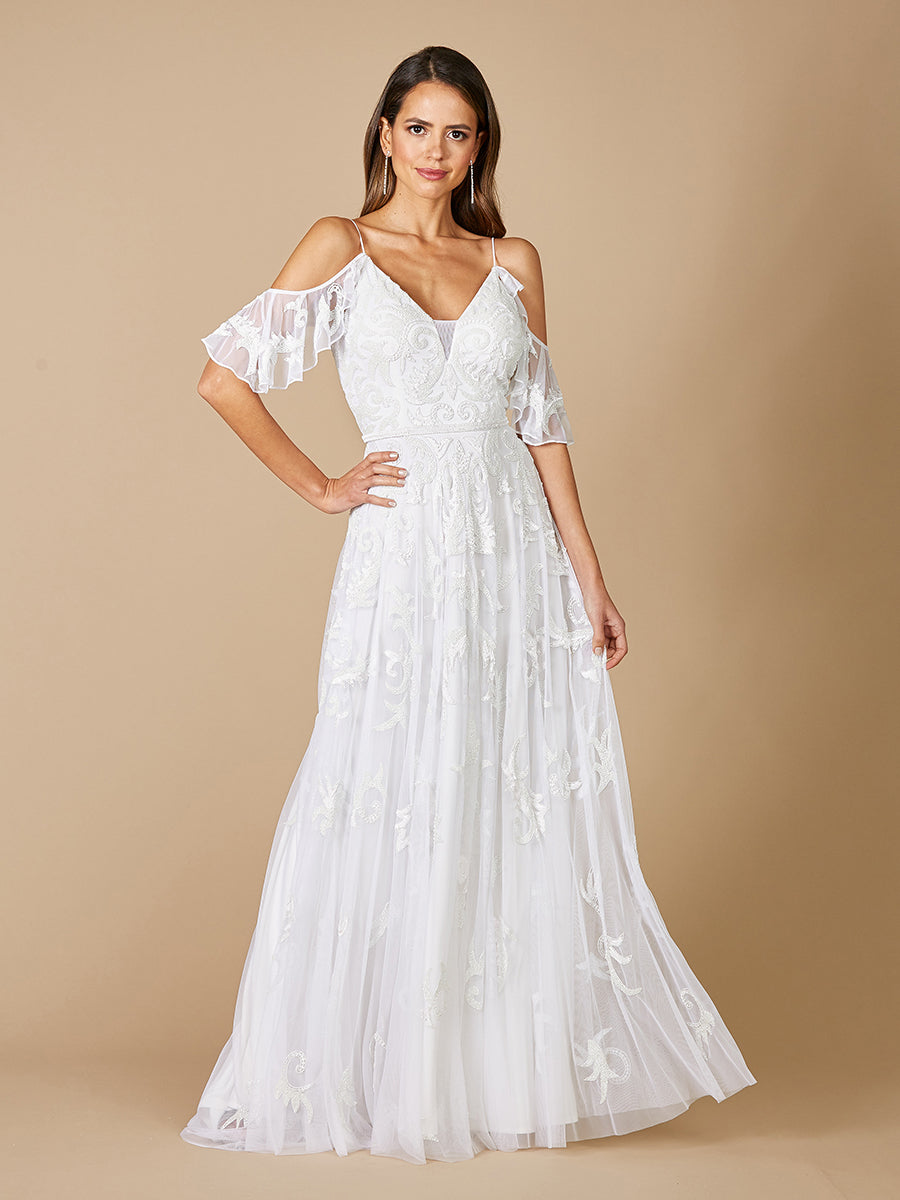 Lara Giana Beaded Cold-Shoulder Wedding Dress - FOSTANI