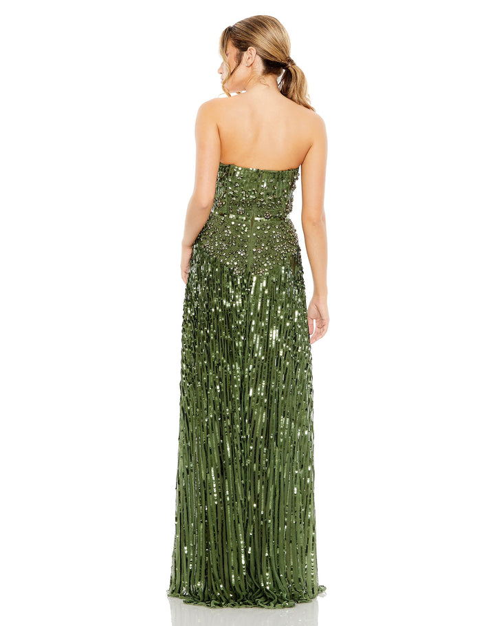 Strapless Hand Embellished Beaded A Line Gown - FOSTANI