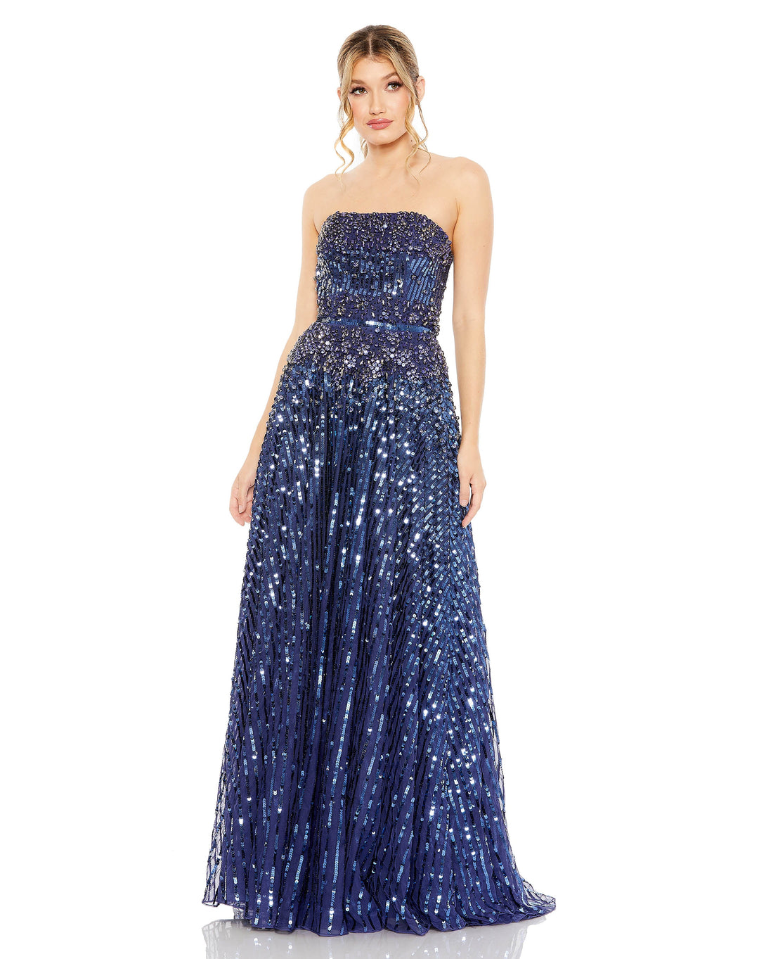 Strapless Hand Embellished Beaded A Line Gown - FOSTANI